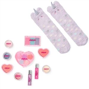 Claire's Club Assorted Makeup Set + Unicorn Cozy Socks Bundle | Ages 3-6